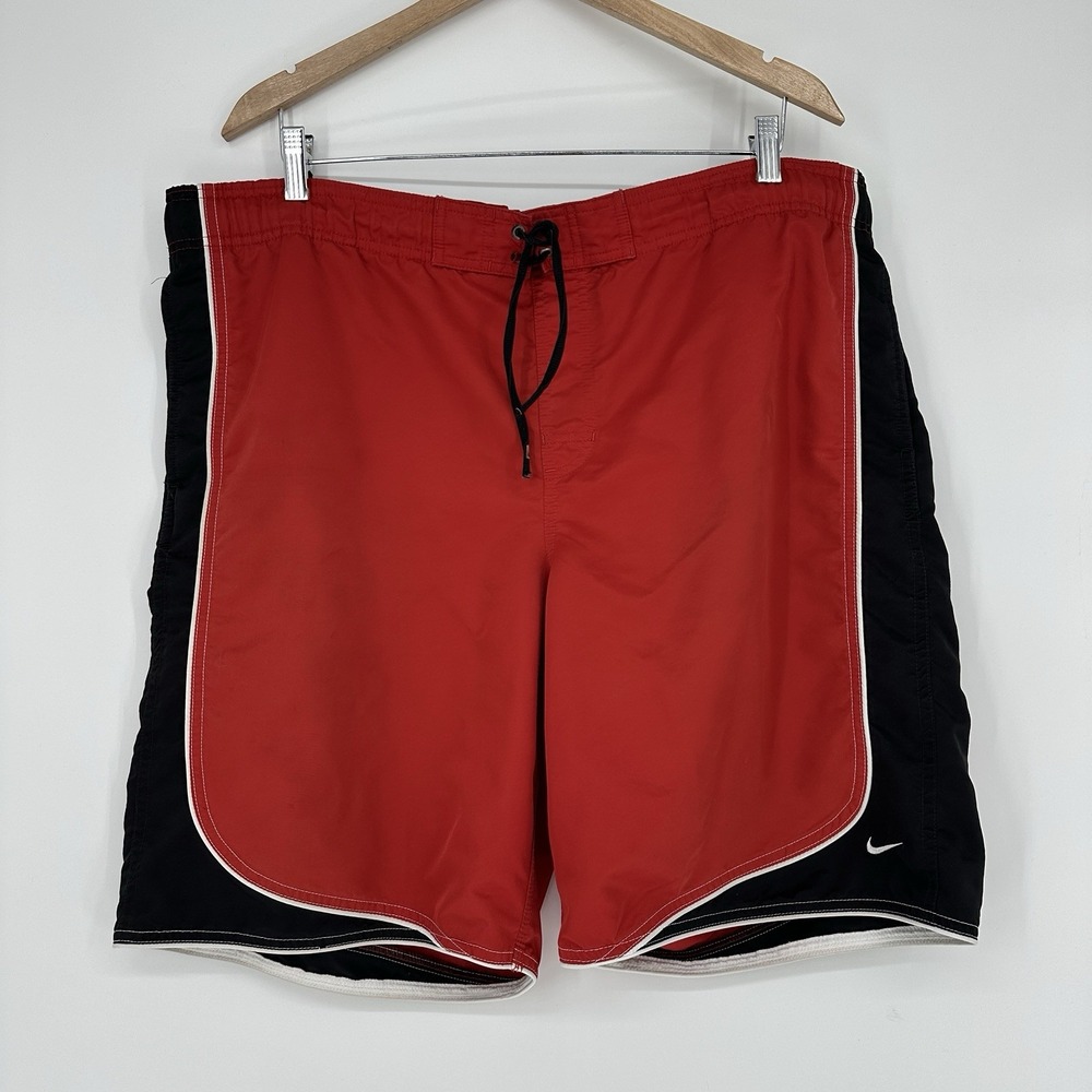 vintage Nike red black board shorts Y2K embroidered Swoosh logo 2XL